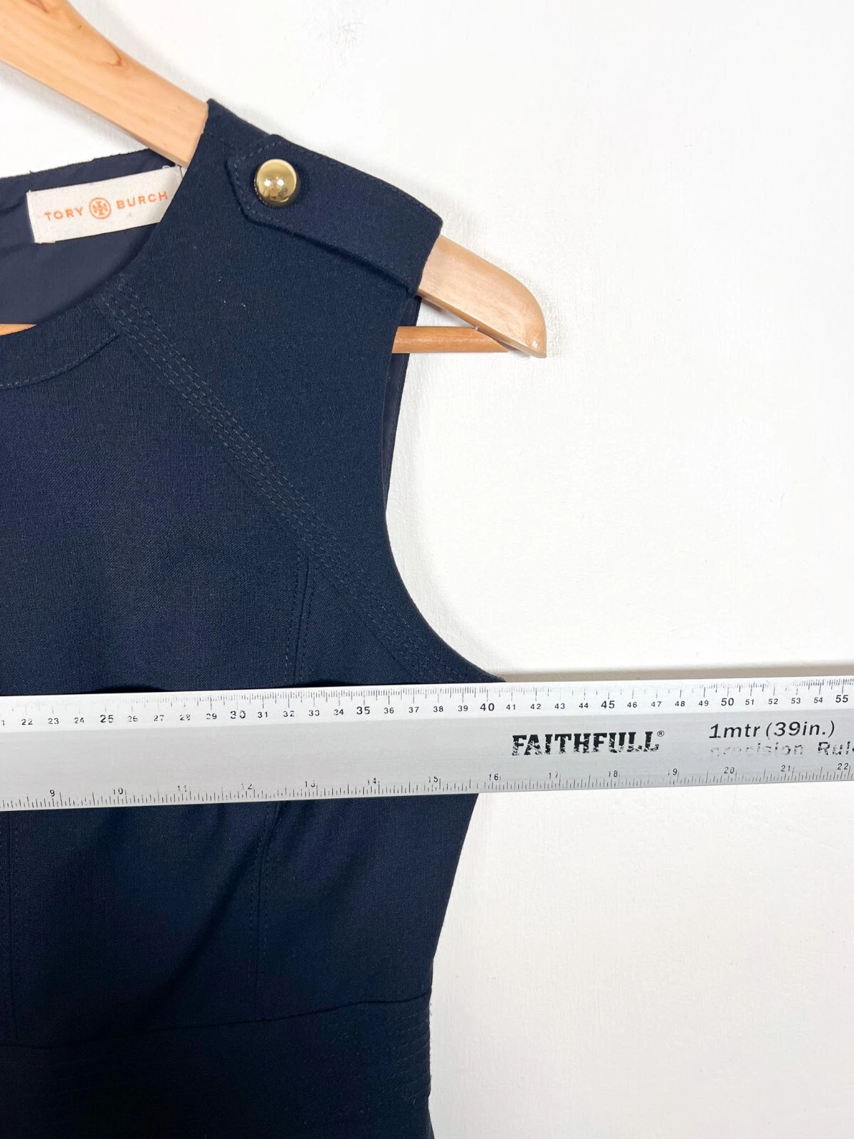 Abito Tory Burch taglia US 0 UK 4 blu navy misto lana foderato in tweed elegante a matita