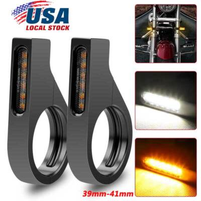 #ad #ad 2x LED Motorcycle Turn Signal Blinkers Light 12V For 39 41mm Fork Mount Clamp $24.98