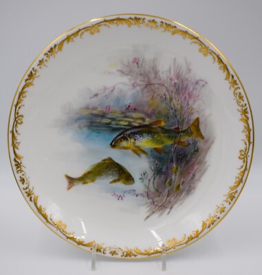 Minton Hand Painted Fish Cabinet Plate, Trout, Signed William Mussill C.1900