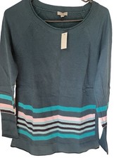 NEW T By Talbots Blue Striped Waffle Knit Lightweight Boat Neck Sweater Sz XS