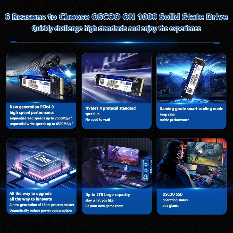 SSD OSCOO M.2 2280 PCIe Gen4 x4 - 512Go/1To/2To - Compatible PS5 Ultra Rapide - Immagine 2 di 4