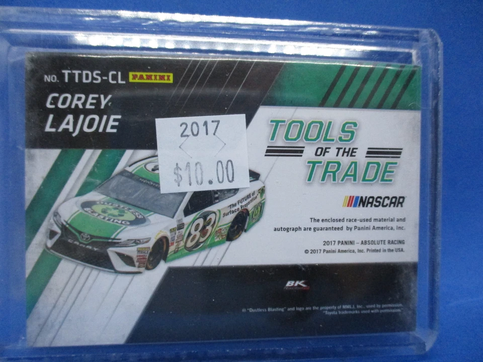 Corey Lajoie 2017 PANINI Absolute Racing Tools of the Trade Autograph # TTDS-CL - Image 2 of 2