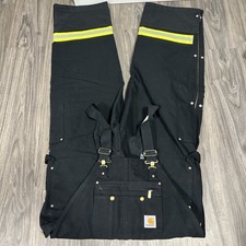 Carhartt Mens 42 30 R41 Black Insulated Red Quilt Lined Zip to Hip Overalls Bibs