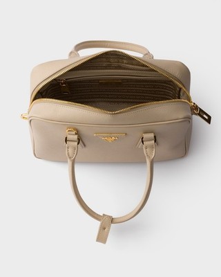 PRADA Saffiano Small $3750 Travertine Stone Top Handle Bag New