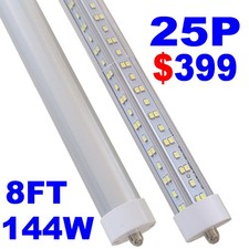 T8 8FT LED Tube Light 144W Single Pin FA8 8 Foot LED Shop Light Bulbs 6500K 25PC