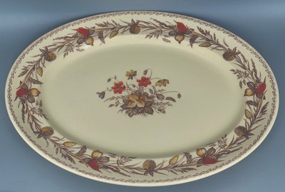 12 1/8 L x 9 1/2 W  Old English Clover Porcelain Platter Brown Gold Orange EVC