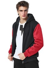 Men's Fleece Lined Zip Up Hoodie,Red Long Sleeved Sweater,Warm Coat For Winter