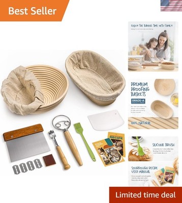 Elegant 9'' Round & 10'' Oval Sourdough Proofing Baskets Set with Essential Tools