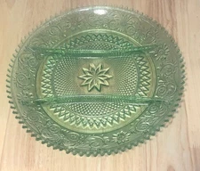 Vtg. Tiara Indiana Glass Chantilly Green Sandwich 3 Part Relish 12" Tray Platter