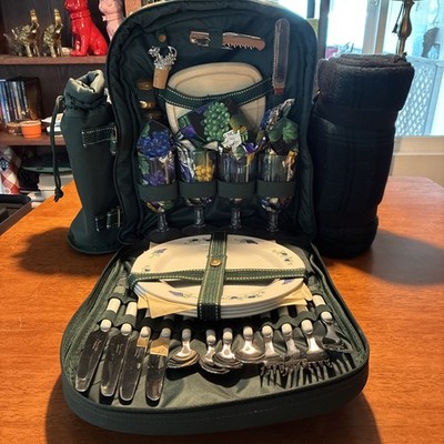 Picnic At Ascot Original Picnic Backpack For 4 Green Wine Insulated
