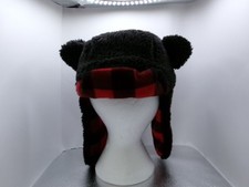 Childs Winter Hat Ear Flaps Trapper Size L Fleece Lined Red Plaid Bear Ears