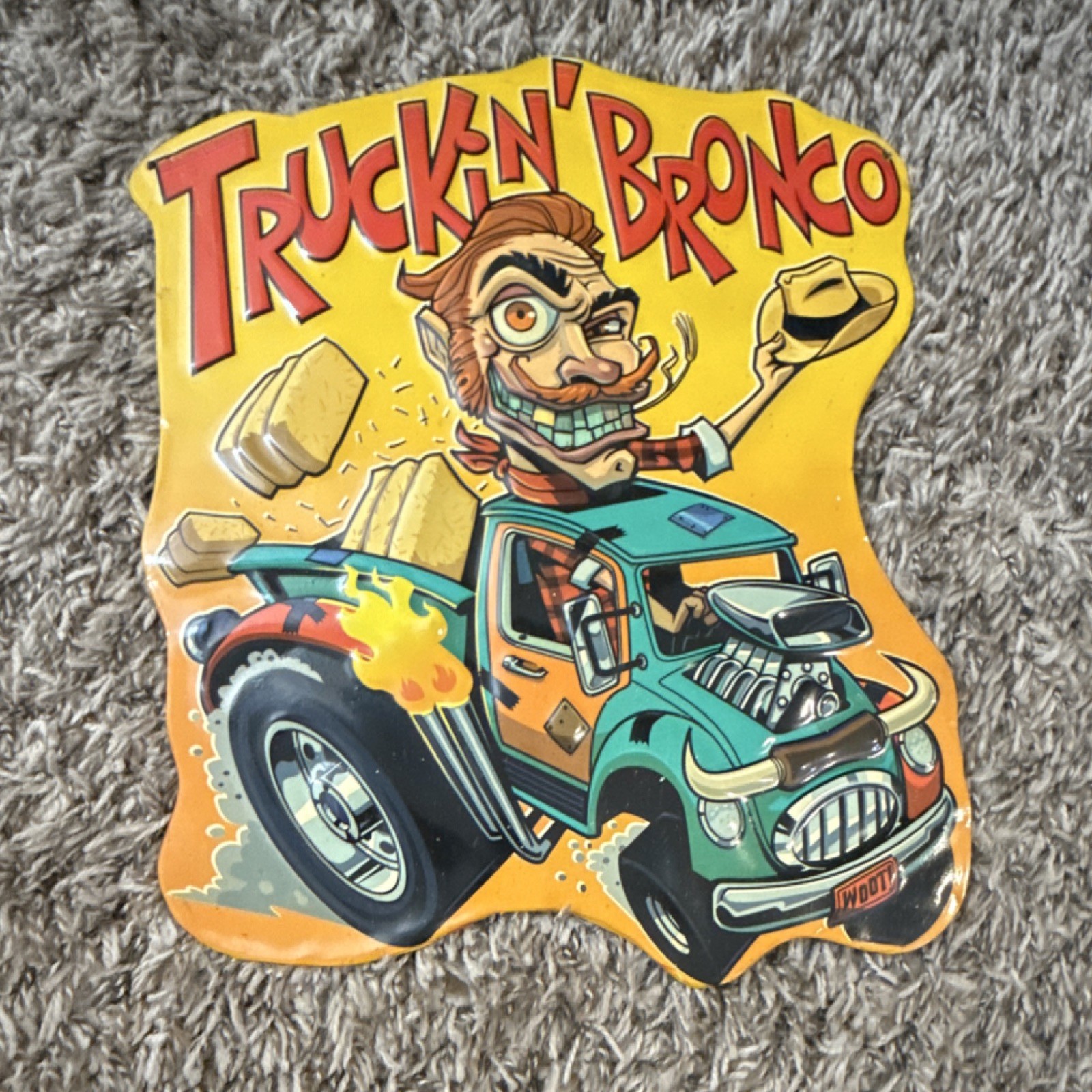 Cartoon Truck Embossed Metal Sign Decorative Wall Plaque for Garage Yellow Blue