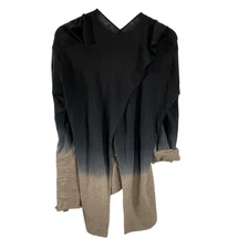 Emu Womens 100% Pure Merino Wool Roll Tab Sleeve Wrap Cardigan Sweater M Coastal