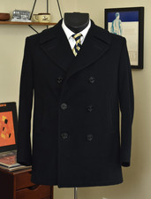 Sterlingwear of Boston USN 100% Wool Pea Coat 40R Black Overcoat Made in USA