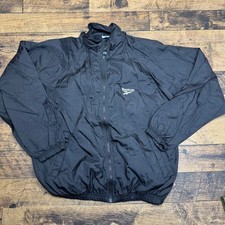 Reebok Black Nylon Track Jacket Mens Size Medium Full Zip Hooded Windbreaker