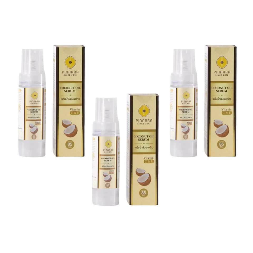 Pinnara Coconut Serum Cold Oil Press Virgin Vitamin C for Skin Hair Face 85ml x3 - Image 4 of 4