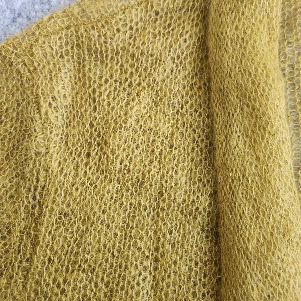 Cardigã suéter feminino Eileen Fisher frente aberta XS amarelo verde lã mohair - Imagem 4 de 4