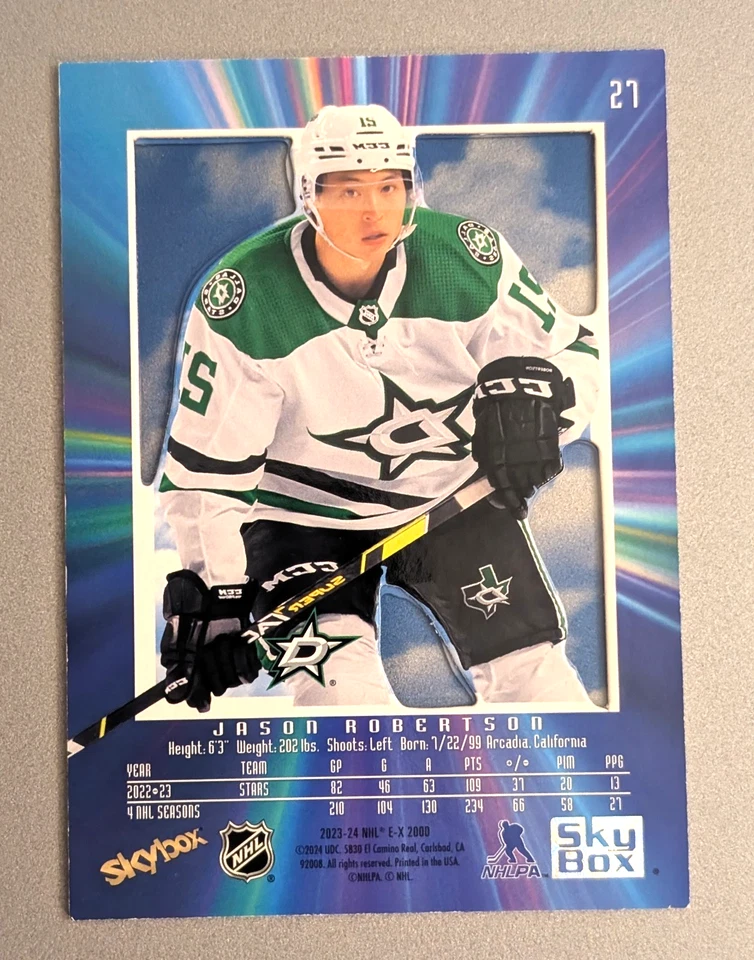 Jason Robertson 2023-24 Upper Deck SkyBox E-X 2000 Credentials #27 008/499 - Image 2 of 2