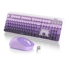 V920 Wireless Keyboard and Mouse Combo, 2.4G Full-Sized Retro Typewriter Keyb...