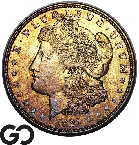 1921 Morgan Silver Dollar Coin Proof-Like Rainbow Toner, Tough Find!