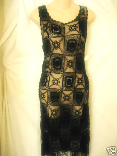 NWOT~ MOSCHINO~Black Beaded Crochet evening cocktail dress~