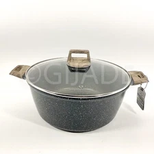 Natural Elements Woodstone 8.5-Qt Stock Pot12.5” Big Casserole Lid Black New