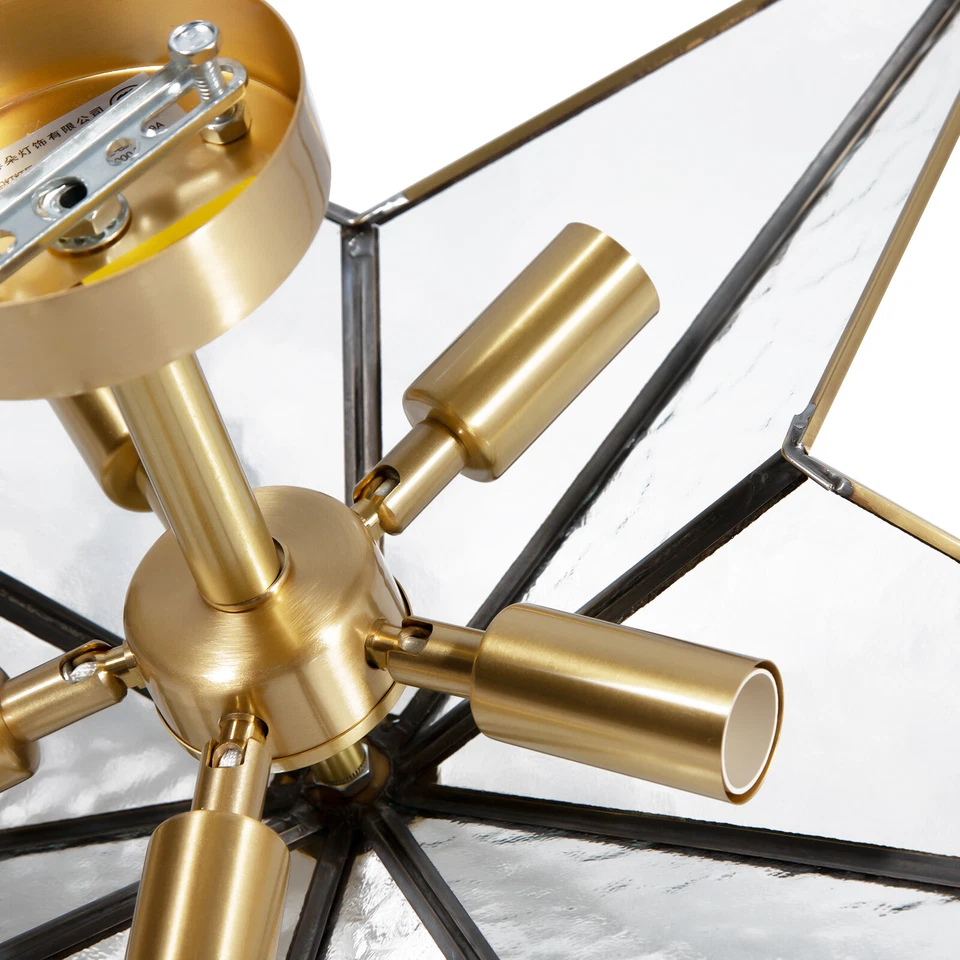 Modern Chandelier Metal LED Pendant Lamp Gold 5Light Glass Ceiling Light Fixture - Image 2 of 4