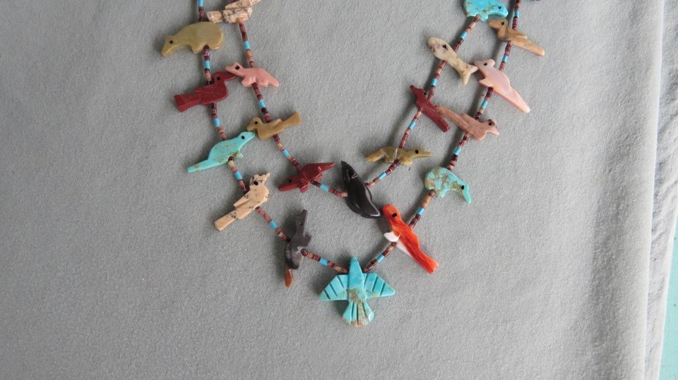 VINTAGE 2 STRAND MULTI STONE FETISH NECKLACE 40 ANIMALS/BIRDS/FISH eBay