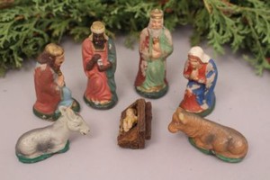 Krippe Weihnachtskrippe alte Gips Figuren heilige drei ...
