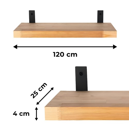 Regalbrett Holz 120x25 cm - Wandregal aus Holz mit Metallstütze – Hängeregal - Bild 6 von 7