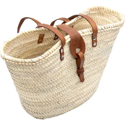 FRENCH BASKET straw bag with leather handles beach bag, straw bag, market basket