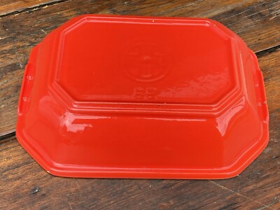 Griswold Cast Iron #87 Red and Cream Enameled Casserole Pan