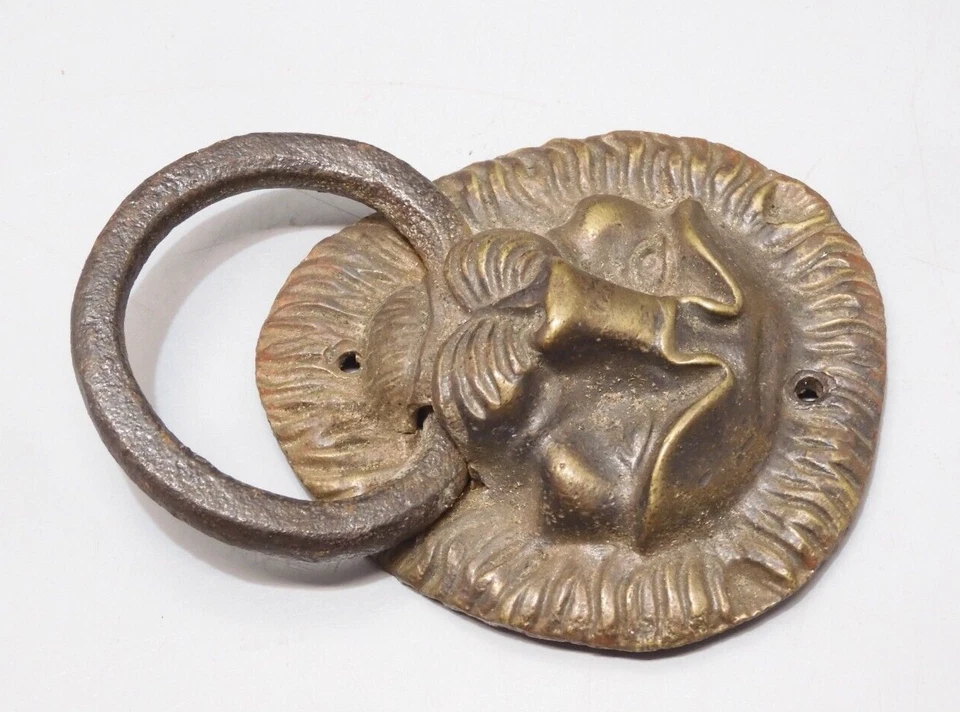 -BELLE ANCIENNE POIGNEE TETE de LION BRONZE et Fer forgé déco MEUBLE ANCIEN   D - Photo 4/4