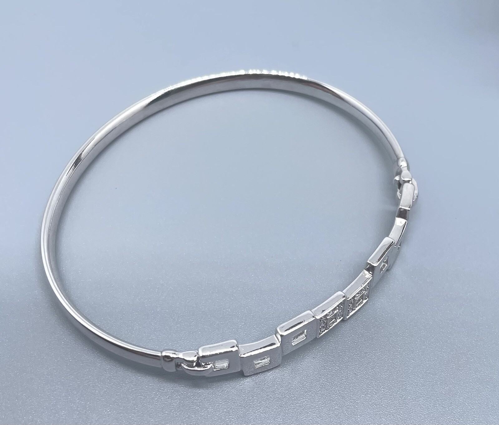 Silver Tone Hook Clasp Square Shape Rhinestone Br… - image 5