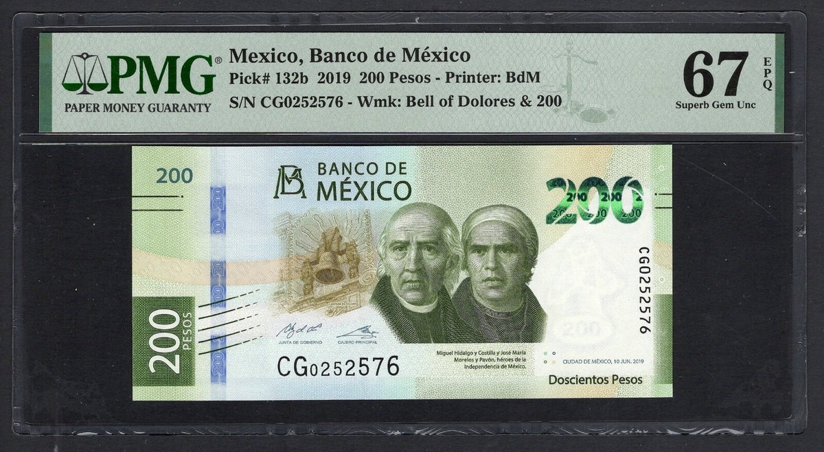 Mexico 200 Pesos 2019 P132b Uncirculated Grade 67 | eBay