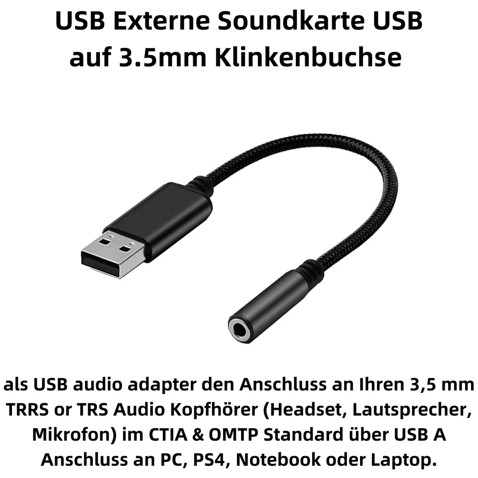 L05 USB On 3,5mm Stereo Audio Adapter Cable for Headphones Speaker Microphone - Image 2 of 4