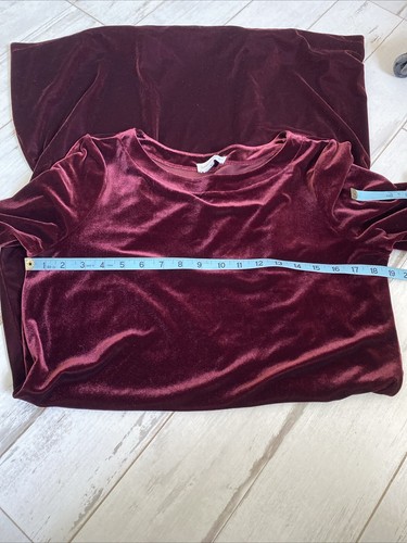 Susan Graver Burgundy Velvet Elegant Shift Midi Dress Small Wine Red Stretch S - Picture 9 of 12