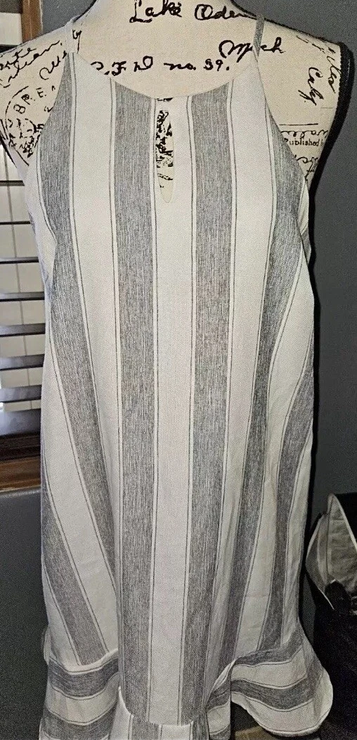 PALM ANGELS Mini abito lino righe bianco grigio Lei+Sky nuovo con etichette con volant e spalline buco della serratura donna med