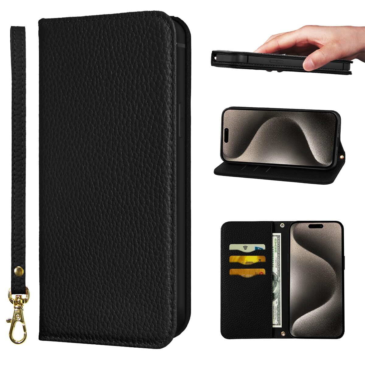 for iphone 15 Pro Max Case Notebook Type Super Fiber Leather RFID Wallet Ty 917