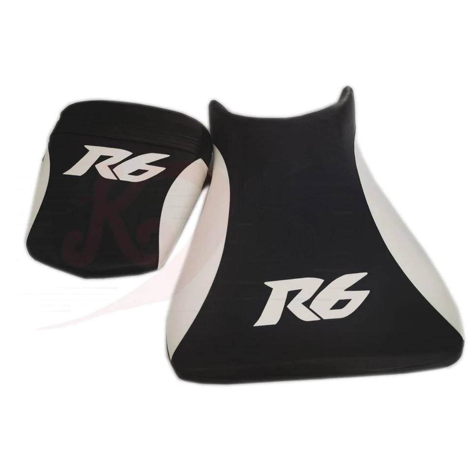 前后驾驶员和乘客座椅 Pillion 适用于雅马哈 YZF-R6 03-05 黑色+白色 — 第 3/4 张图片