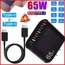 65W 5 USB Type C Fast Wall Charger PD QC3.0 Adapter Fast Charge Cable Universal