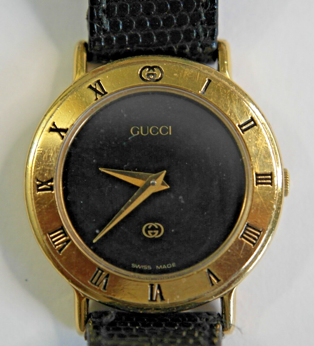 VINTAGE Gucci 3000L 25mm Gold Dial 18KGP Swiss Quartz Women's