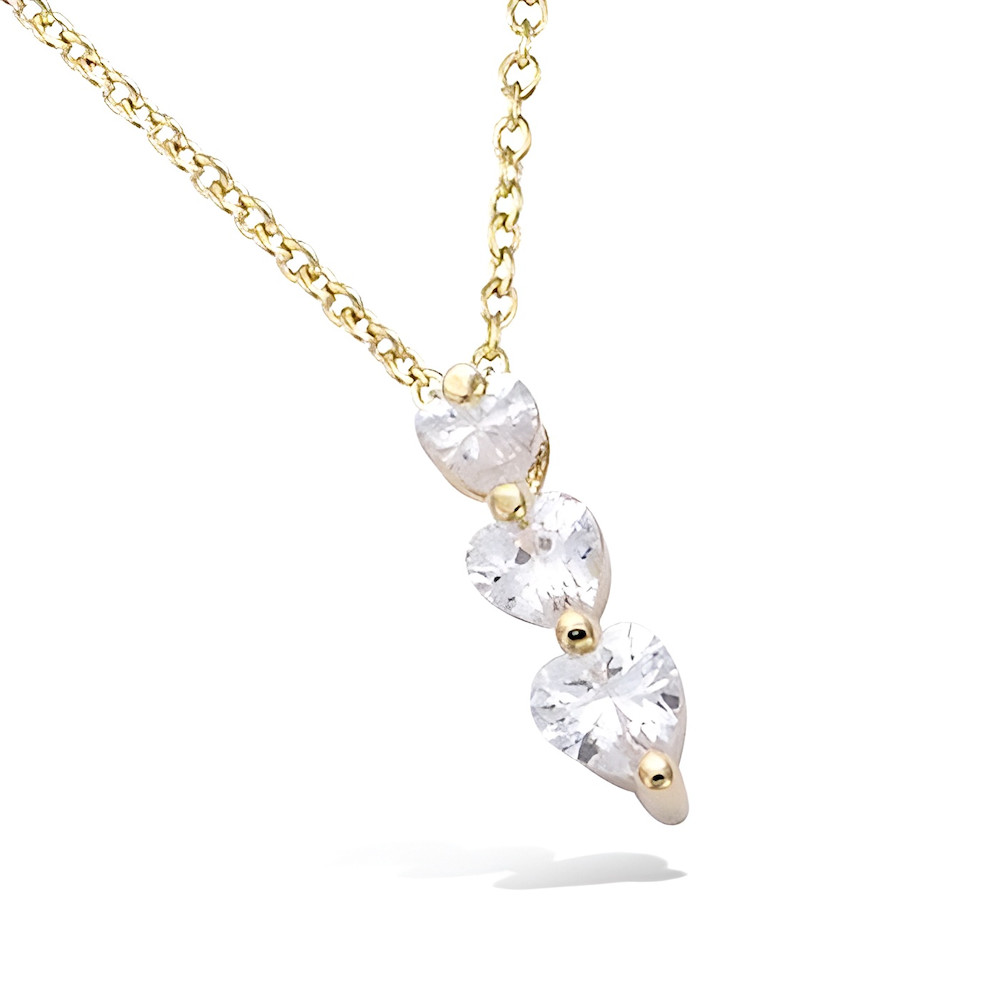 Collier femme avec pendentif en chute coeur cristal blanc et chaîne en plaqué or jaune