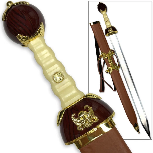 Espada Gladiador Romano Maximus Gladius Medieval Dourada | Bainha embrulhada em couro - Imagem 4 de 4