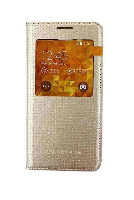 Funda Original Samsung Folio Abatible para Samsung Galaxy Alpha Dorada Foto 2 de 2