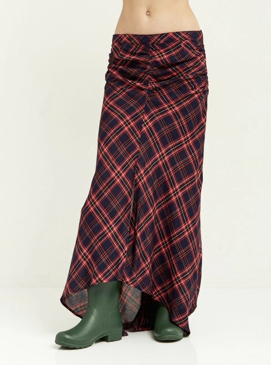 Boundless North Women's Ruched Hi-Low Lodge Skirt Plaid Red/Navy Size S