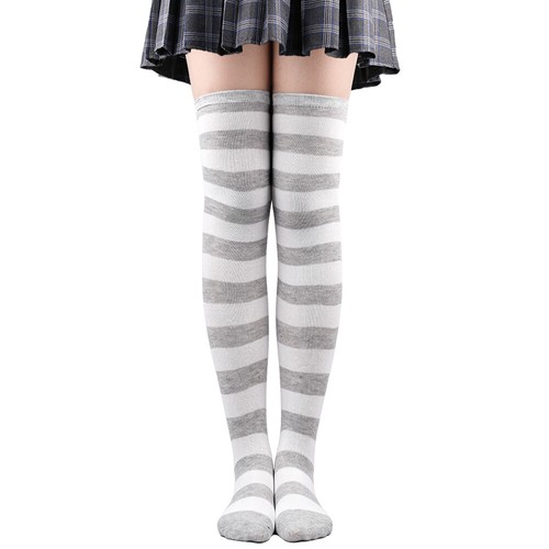 QC Stripey High Thigh Over The Knee Women Ladies Thigh Sheer Striped Girl Socks - Picture 15 of 45