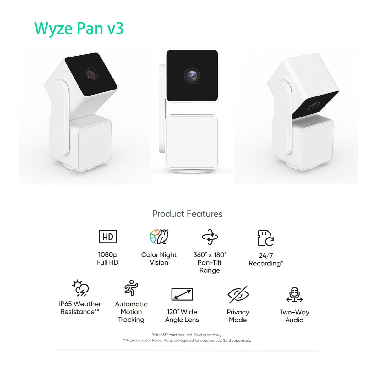 Wyze Cam Pan V3 Indoor/Outdoor Security Camera 1080p English