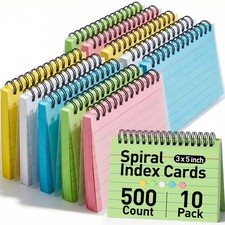 Koogel 500PCS Index Cards with Rings 3x5, Colored Ruled Flash Cards