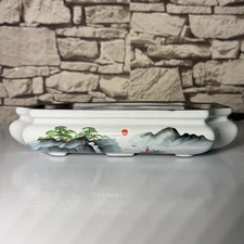 Large Handmade Ceramic Bonsai Pot with Waterfall Landscape Painting : Front-Side